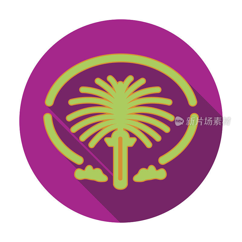 Palm Jumeirah图标在平面风格孤立的白色背景。阿拉伯酋长国符号股票矢量插图。